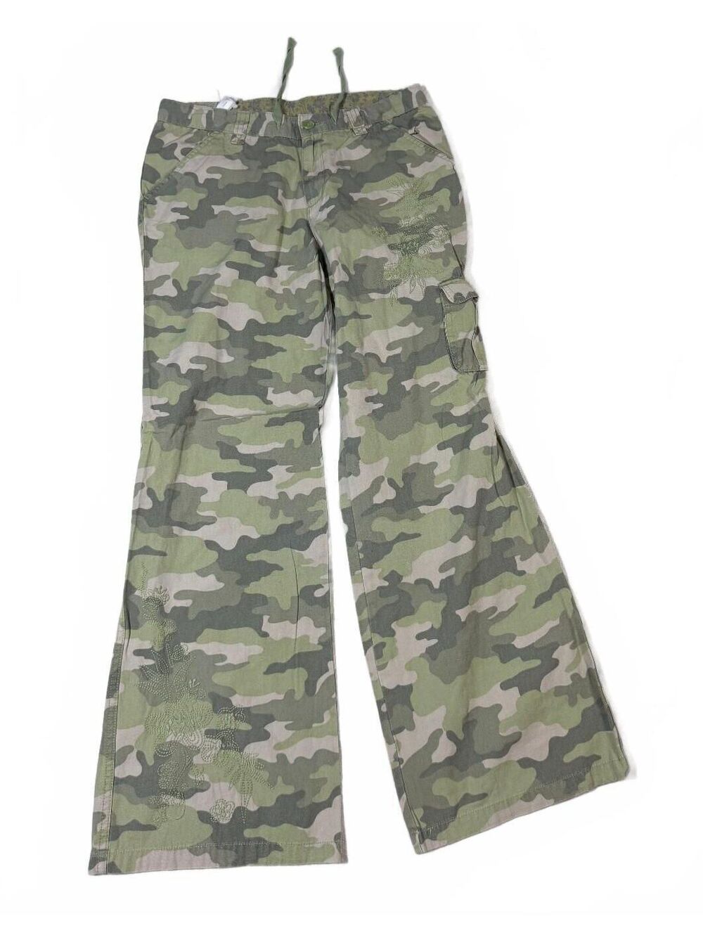 Cherokee Girls' Size 16 Y2K Camo Flare Pants With Embroidery Fits Women's 28"